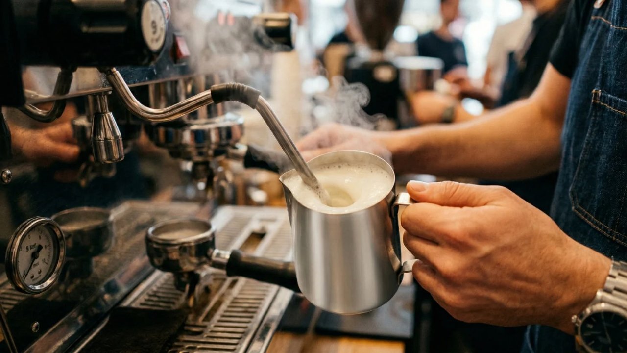 A Barista frothing milk